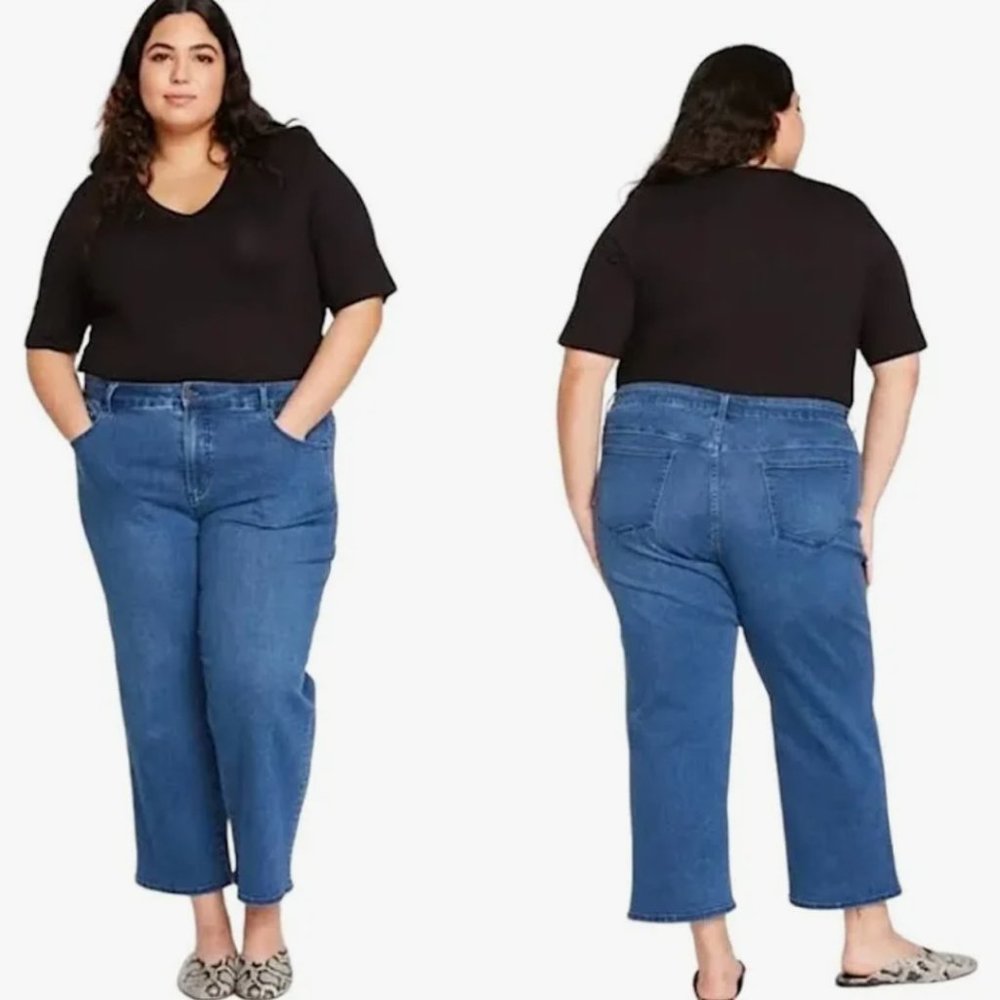 Universal Standard Bae Boyfriend Crop Jeans Indigo Blue Stretch Denim Size 14